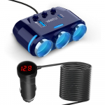 Automobilio cigarečių degiklio lizdo daliklis B39-C - 3 lizdai + USB + Type C - QC 3.0 PD 3A 120W su ekranu ir laidu