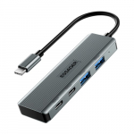 Adapteris Essager "4 in 1" pilkas (In: Type-C, Out: 2xUSB-C and 2xUSB)
