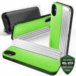 Zizo Retro Series rahakott-&uuml;mbris magnetkinnituse ja sisseehitatud tugijalaga seadmele iPhone XS / X, neoonroheline ja h&otilde;bedane