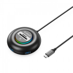 Orico YXR5-C3 RGB USB-jaotur 4 pordiga USB-A 3.0 SD ja microSD lugejaga 1.8m - must