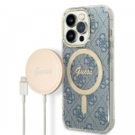GUESS set jaoks IPHONE 14 Pro compatible with MagSafe GUBPP14LH4EACSB (Bundle Pack / &Uuml;mbris + Charger / 4G) kuldne sinine