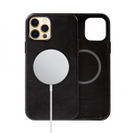 Crong Essential Cover Magnetic kunstnahast &uuml;mbris seadmele iPhone 12 Pro Max, MagSafe'iga, must
