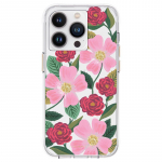 Rifle Paper Clear &uuml;mbris seadmele iPhone 14 Pro, kuldset tooni kaunistusega, Rose Garden mustriga