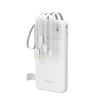 Wozinsky W11-W 10000mAh 10W akupank sisseehitatud kaablite ja taskulambiga - valge