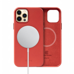 Crong Essential Cover Magnetic &uuml;mbris seadmele iPhone 12 Pro Max, nahast, MagSafe'iga, punane