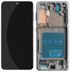 Ekranas Samsung G991 S21 su lietimui jautriu stikliuku ir rėmeliu Phantom Black OLED (real size)