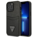 Guess Saffiano Triangle Logo kaarditaskuga &uuml;mbris iPhone 13 / 13 Pro jaoks, must