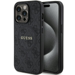 Guess 4G Collection Leather Metal Logo MagSafe &Uuml;mbris jaoks iPhone 15 Pro - must