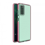 Spring Case l&auml;bipaistev TPU geelist kaitsekate v&auml;rvilise raamiga Samsung Galaxy A72 4G jaoks heleroosa