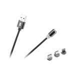 Magnetiline 3-in-1 USB-kaabel, micro-USB, USB-C ja Lightning, 100 cm, must