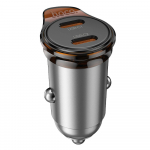 Automobilinis įkroviklis Hoco 2 x USB C PD QC3.0 45W NZ16B metalinis pilkas