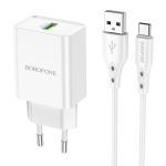 Borofone Wall laadija BN5 Sunlight - USB - QC 3.0 18W with USB to Type C kaabel valge