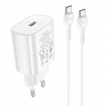 Laadija Hoco N22 25W USB-C + USB-C to USB-C kaabel 1.0m valge
