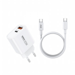 REMAX WALL LAADIJA KAABEL KOMPLEKT 20W RP-U120 USB/USB-C + USB-C TO USB-C KAABEL valge