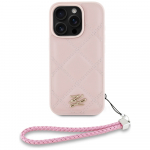 Karl Lagerfeld Quilted Initial Logo & Chain Strap iPhone 16 Pro &Uuml;mbris - Roosa