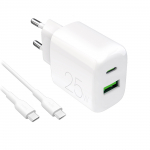 Puro PROLITE 25W USB-A / USB-C wall laadija + USB-C - USB-C kaabel 1.2m - valge