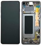 Ekranas Samsung G973F S10 su lietimui jautriu stikliuku ir rėmeliu Black originalus (used Grade B)