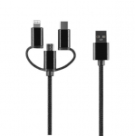 Setty 3in1 kabelis USB - Lightning + USB-C + microUSB 1,0 m 2A juodas nailonas DT