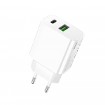 Rock sieninis įkroviklis T43 - USB + Type C - QC 3.0 PD 20W 3A baltas