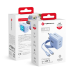 Forcell F-Energy GaN III Crystal Color VT-60 telefonilaadija, 2 &times; USB-C, AVS, SSFC3.0, 60 W, USB-C&ndash;USB-C silikoonkaabliga, sinine