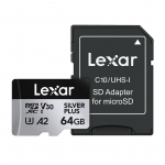 Lexar High-Performance Silver Plus microSDXC 64 GB m&auml;lukaart + adapter