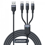 Joyroom S-A18 3in1 3.5A USB-A - Lightning+USB-C+MicroUSB kaabel 1.2m - must