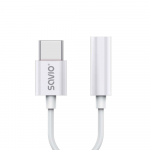 Garso adapteris - USB 3.1 C (M) tipo - 3,5 mm (F) lizdas - Baltas SAVIO AK-51