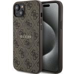 Guess 4G Collection Leather Metal Logo MagSafe &Uuml;mbris jaoks iPhone 15 Plus / 14 Plus - Brown
