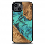 Wood and resin &uuml;mbris jaoks iPhone 15 Plus Bewood Unique Turquoise - turquoise and must