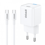 BWOO GaN PD 30W wall laadija 1x USB-C port with 60W kaabel USB-C 2A valge