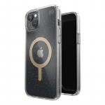 Speck Presidio Perfect-Clear with Glitter + MagSafe &uuml;mbris seadmele iPhone 15 Plus / 14 Plus, Microban mikroobivastase kaitsega, Clear / Gold Glitter v&auml;rvikombinatsioon