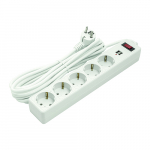 Extension cord 5m, 5 sockets, 2xUSB, koos switch