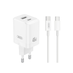 XO seinalaadija CE36 PD 45W 1x USB-C 1x USB, valge + USB-C - USB-C-kaabel