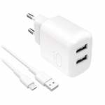 Puro PROLITE 10W 2x USB-A wall laadija + USB-A - USB-C kaabel 1.2m - valge