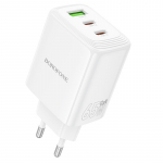 Borofone sieninis įkroviklis BN32 Cargador GaN - USB + 2xType C - QC 3.0 PD 65W baltas