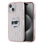 Karl Lagerfeld IML Choupette Head & Monogram &uuml;mbris jaoks iPhone 14 / 15 / 13 - roosa