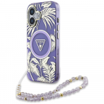 GUESS &uuml;mbris jaoks IPHONE 16 compatible with MagSafe GUHMP16SHPCTPLSU (IML Palm Trees Triangle W/ Pearl Strap) lilla