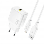 Dudao A23LEU 2.4A GaN EU USB-A seinalaadija USB-A to Lightning kaabliga - valge