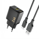 Dudao A23TEU 2.4A GaN USB-A seinalaadija USB-A - USB-C kaabliga - must