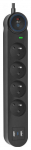 Pikendusjuhe 4 pistikupesa + 2 x USB A + USB C Art FU815 3 m must