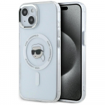 KARL LAGERFELD &uuml;mbris jaoks IPHONE 15 compatible with MagSafe KLHMP15SHLSKIH (IML Metal K Head) valge