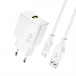 Dudao A23TEU 2.4A GaN USB-A seinalaadija USB-A - USB-C kaabliga - valge