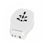 Gembird TPA-1A2C20-02-W Universal travel power adapter, 20 W, valge