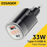 Laadija Essager "GaN Ling" Must 33W (PD / QC3.0) koos LED ekraan