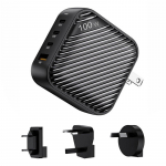 INVZI GanHub 3x USB-C + USB seina laadija, 100W, EU/UK/AU/US (must)