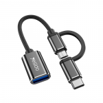 YESIDO ADAPTER OTG GS02 2IN1 TYPE-C/MICRO MALE - USB FEMALE 10CM BLACK