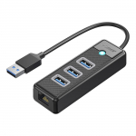 Orico PW3UR25-U3 USB-jaotur 4 pordiga 3x USB-A 3.0 1x RJ45 2.5G Ethernet 1m - must