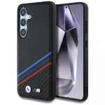 Original &Uuml;mbris BMW Leather Tricolor Crossing Stripes MagSafe jaoks Samsung Galaxy S25 must