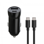 "Maxlife MXCC-04 PD QC automobilinis įkroviklis 1x USB-C 1x USB 20W juodas + USB-C - USB-C kabelis 60W