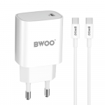 BWOO CDA159 PD wall laadija 20W 1x USB-C port + USB-C valge